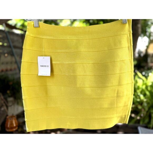 NWOT Hervé Léger x Forever 21 Lemon Yellow Fitted Bandage Mini Skirt Size XXL - Picture 1 of 8